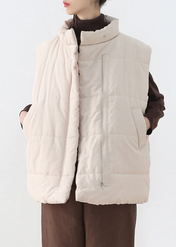 Lose Apricot Stehkragen Reißverschluss Warme Dicke Parka Weste Winter