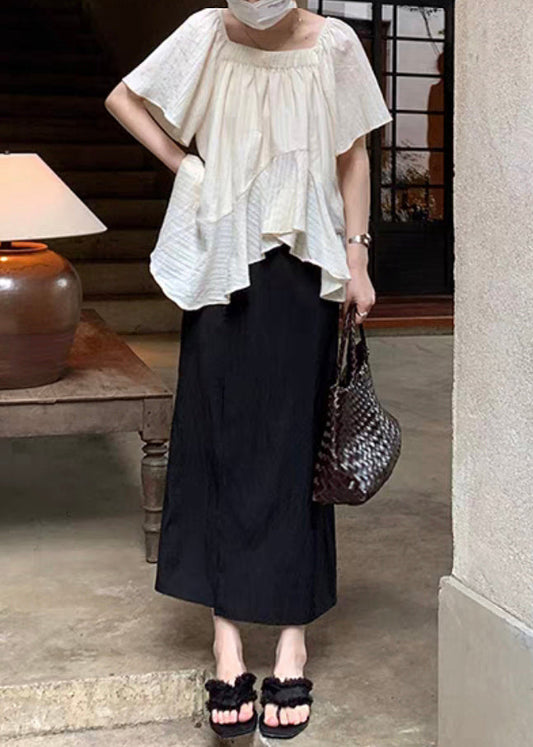 Lose Beige Asymmetrische Tops Und Röcke Chiffon Sets 2 Stück Sommer