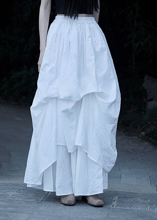 Lose Schwarz Asymmetrische Wrinkled Elastische Taille Baumwolle Rock Sommer