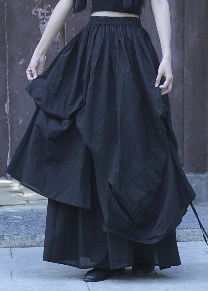 Lose Schwarz Asymmetrische Wrinkled Elastische Taille Baumwolle Rock Sommer