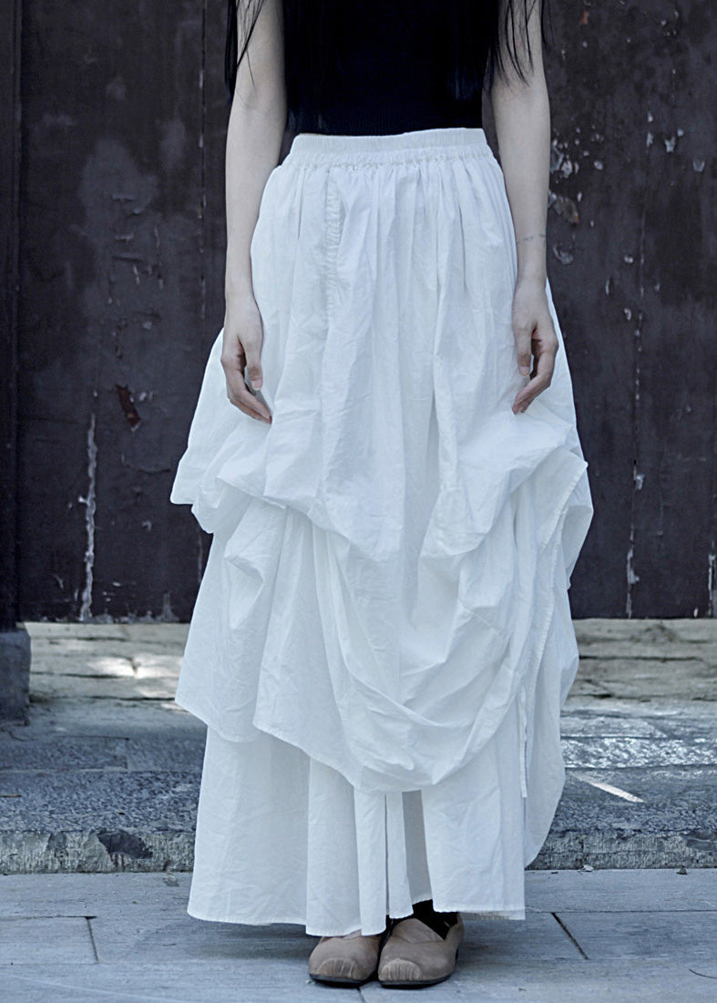 Lose Schwarz Asymmetrische Wrinkled Elastische Taille Baumwolle Rock Sommer