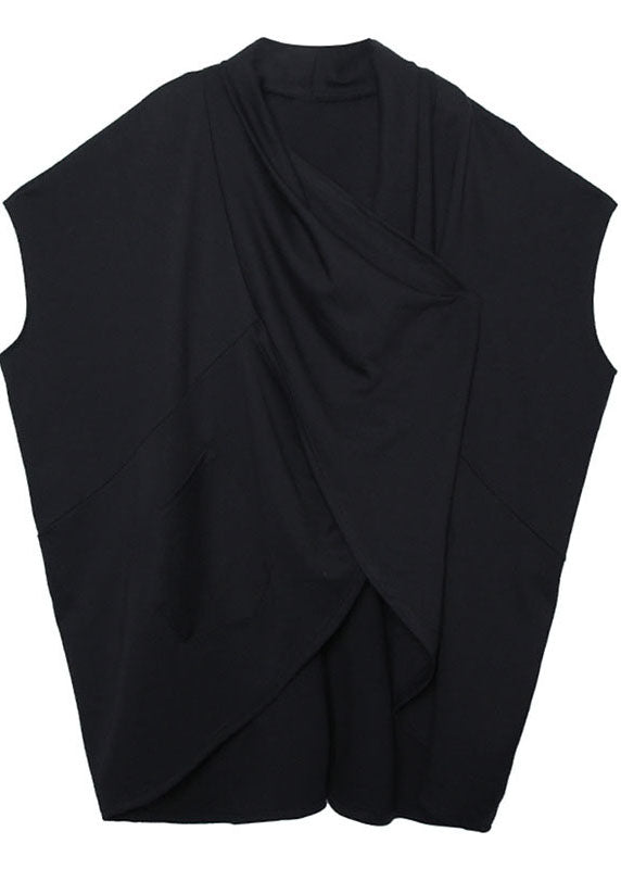 Lockere schwarze Herbstoberteile mit Fledermausflügel-Ärmeln und asymmetrischem Design