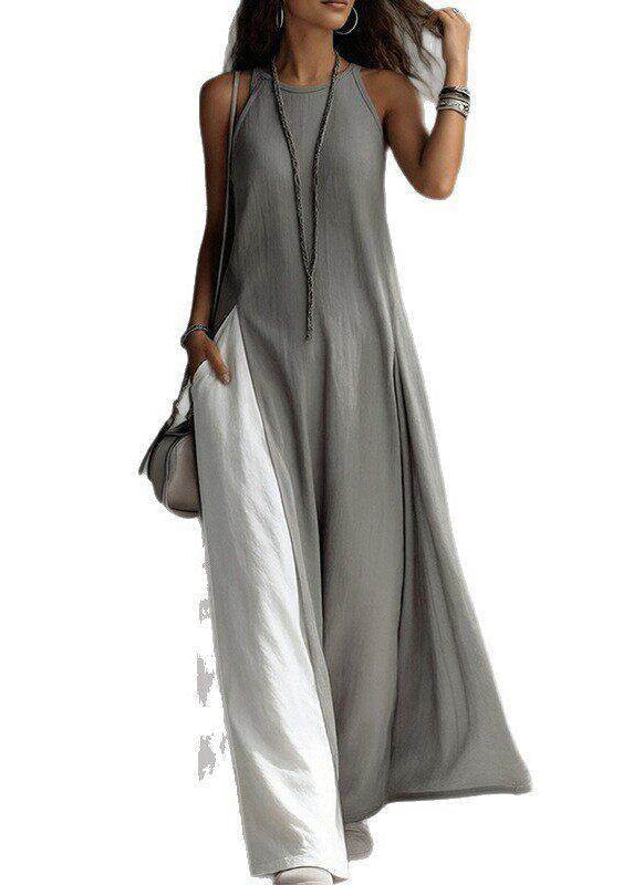 Loose Black O-Neck Long Spaghetti Strap Dress Summer