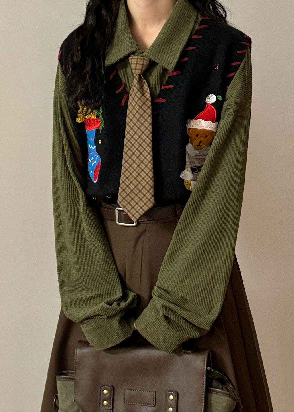 Loose Black V Neck Character Button Knit Waistcoat Sleeveless