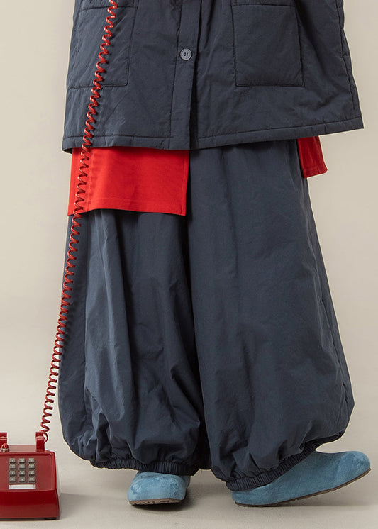 Pantalones de linterna de cintura alta azules sueltos de invierno