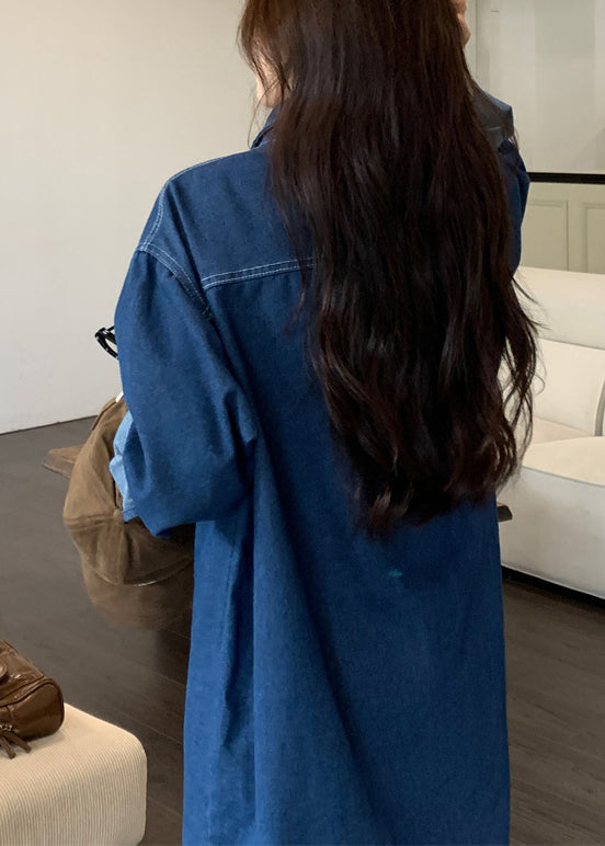 Camisas vaqueras sueltas con cuello Peter Pan y botones azules para primavera