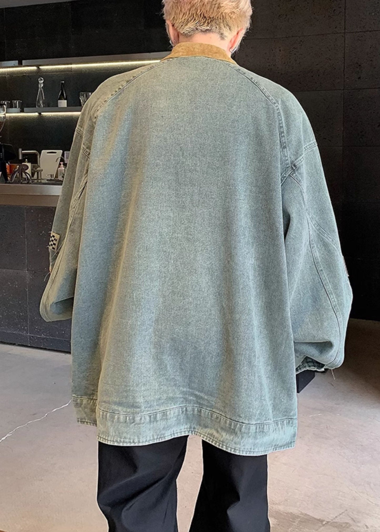 Loose Blue Zippered Patchwork Denim Mens Coats Fall