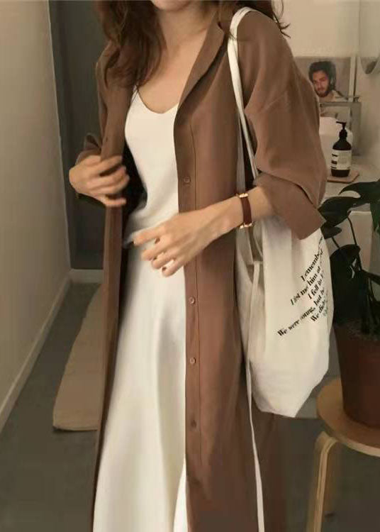 Lose Karamell Peter Pan Kragen binden Taille Baumwolle Hemden Kleider Frühling