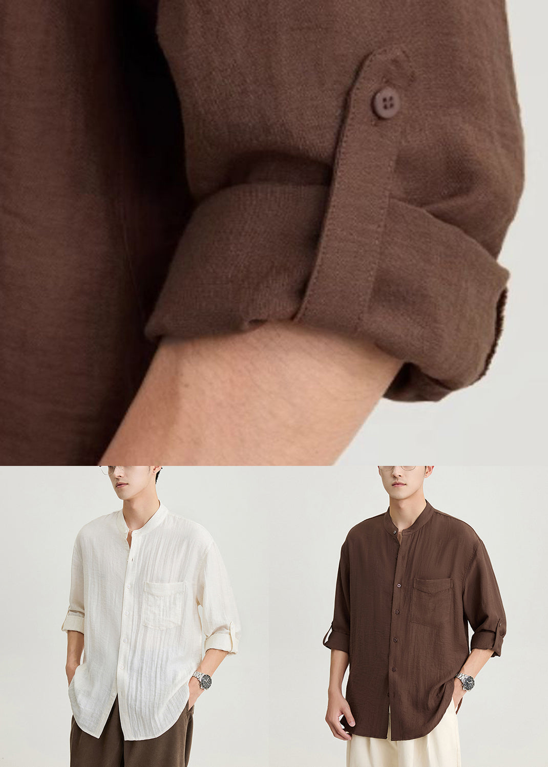 Loose Coffee Button Pockets Cotton Men Shirts Spring