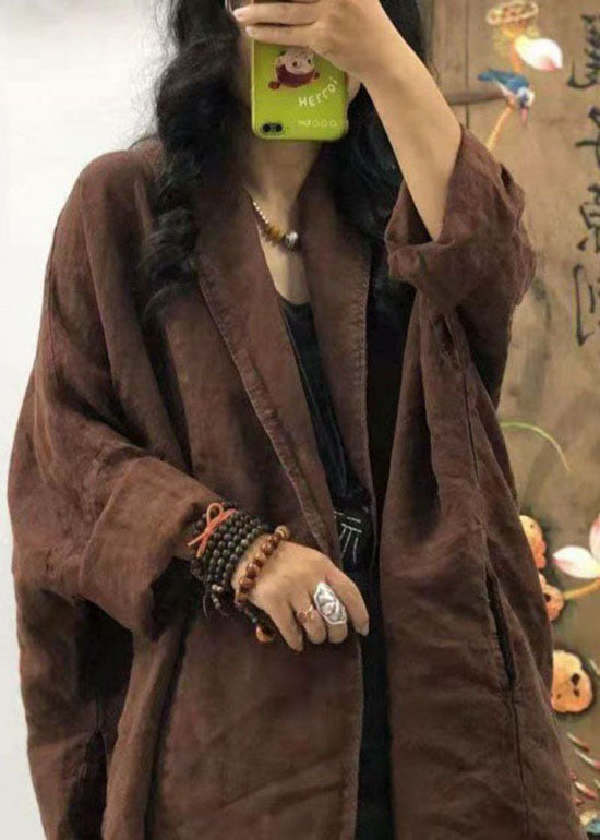 Lose Schokolade Tasche Peter Pan Kragen Leinen Mäntel Langarm