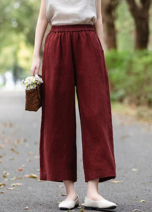 Loose Coffee Pockets Linen Wide Leg Pants Summer