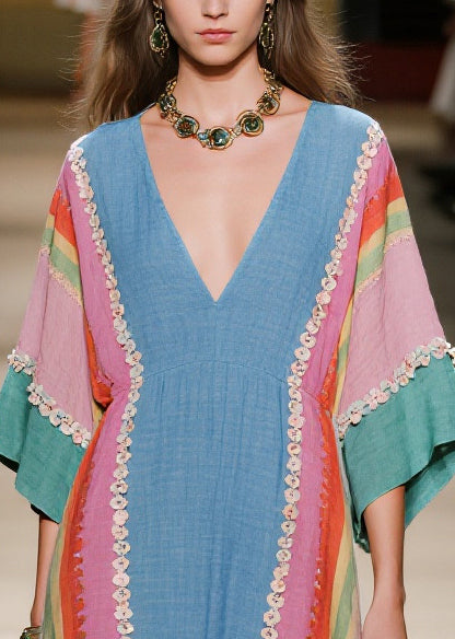 Loose Colorblock Oversized Floral Cotton Long Dress Summer