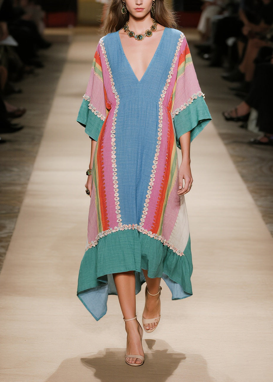 Loose Colorblock Oversized Floral Cotton Long Dress Summer