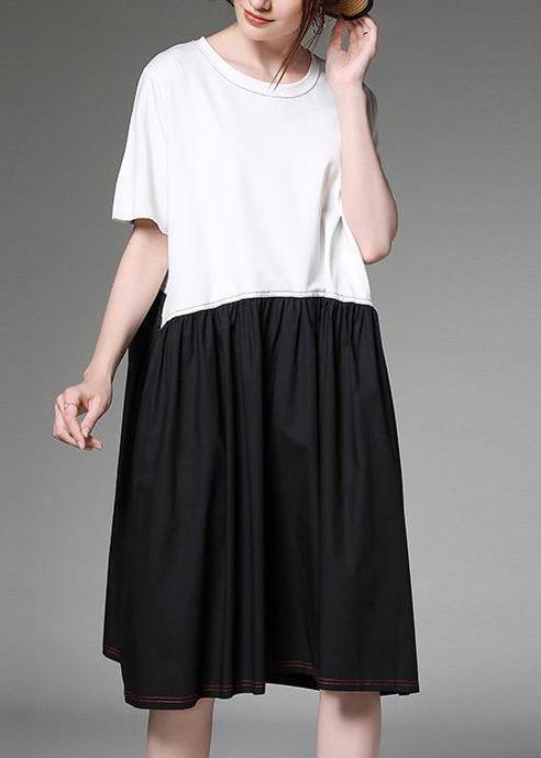 Loose Cotton outfit 2019 Summer Color Block Plus Size Dress - SooLinen