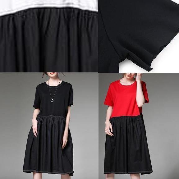 Loose Cotton outfit 2019 Summer Color Block Plus Size Dress - SooLinen
