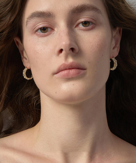 Loose Gold Copper Overgild Zircon Iris Hoop Earrings