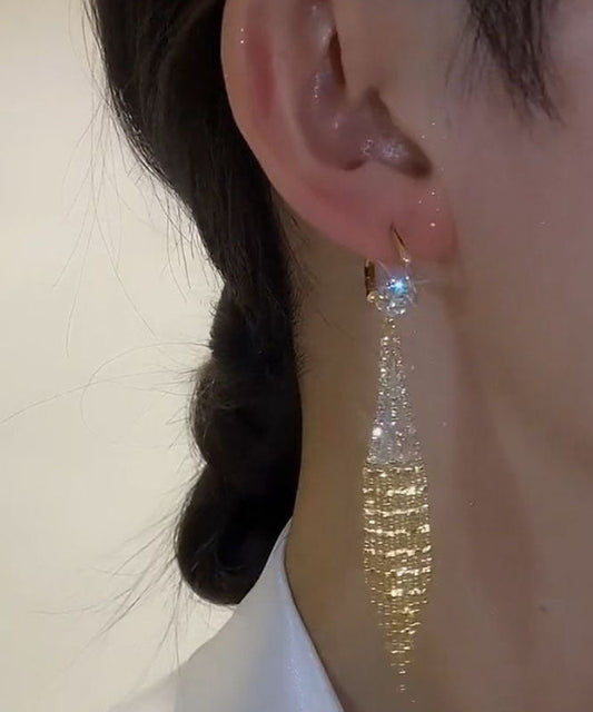 Pendientes colgantes con borlas de circonitas y cobre dorado