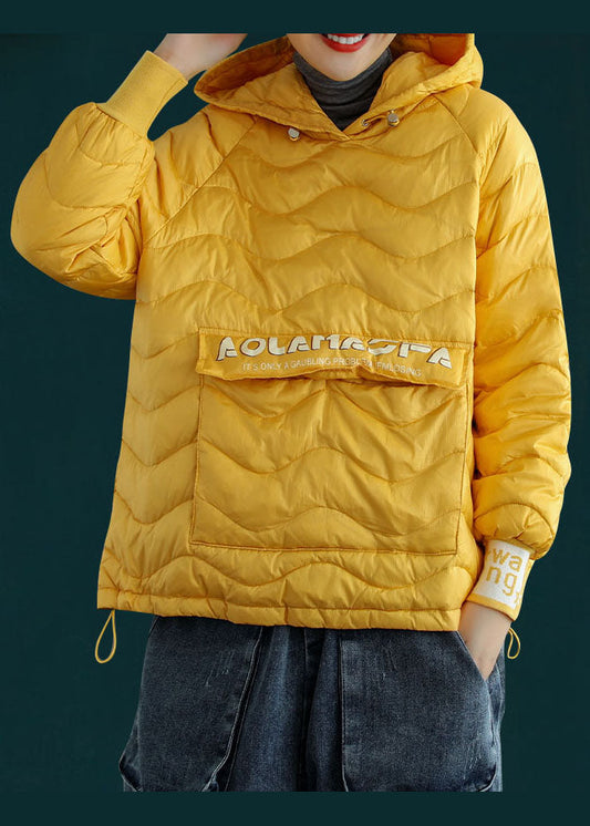 Lockeres grünes Kapuzen-Sweatshirt mit Kordelzug aus Entendaunen für den Winter