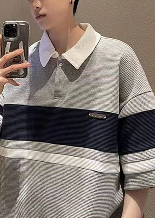 Loose Grey Button Patchwork Cotton Mens Mens Polo Shirts Summer