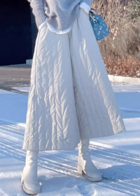 Pantalones anchos de algodón grueso con cintura elástica y bolsillos color caqui para invierno