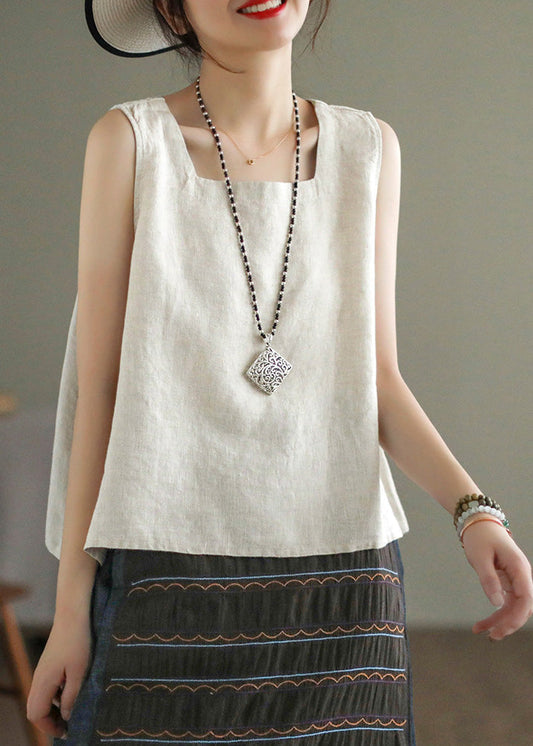 Lose Leinenfarbe Quadratkragen Einfarbige Leinenoberteile Sommer