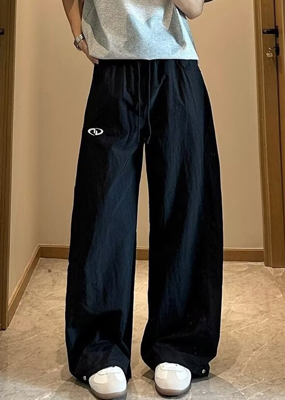 Loose Navy Solid Elastic Waist Cotton Men Pants Summer