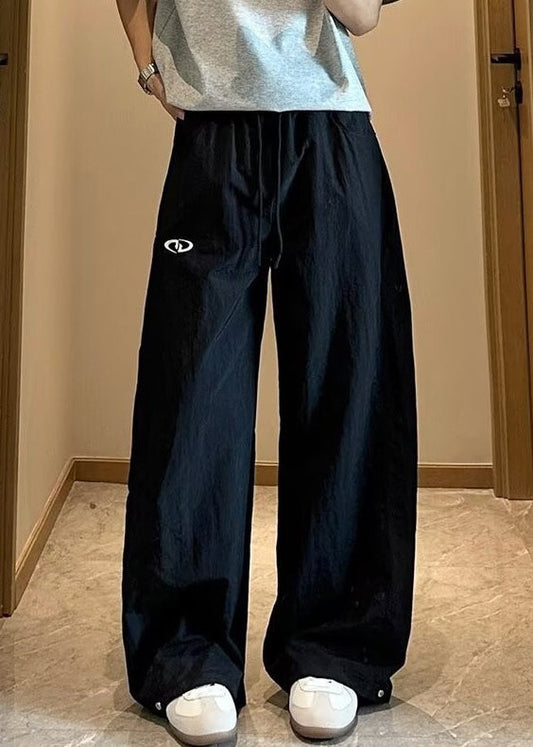 Loose Navy Solid Elastic Waist Cotton Men Pants Summer