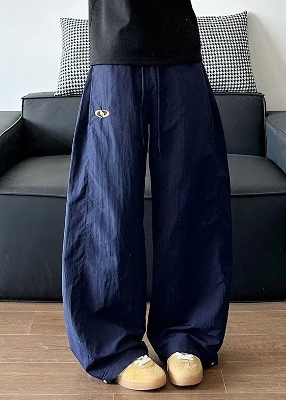 Loose Navy Solid Elastic Waist Cotton Men Pants Summer