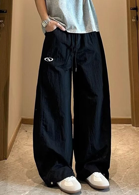 Loose Navy Solid Elastic Waist Cotton Men Pants Summer