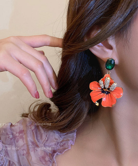 Pendientes sueltos con flor de circonita de cobre y naranja