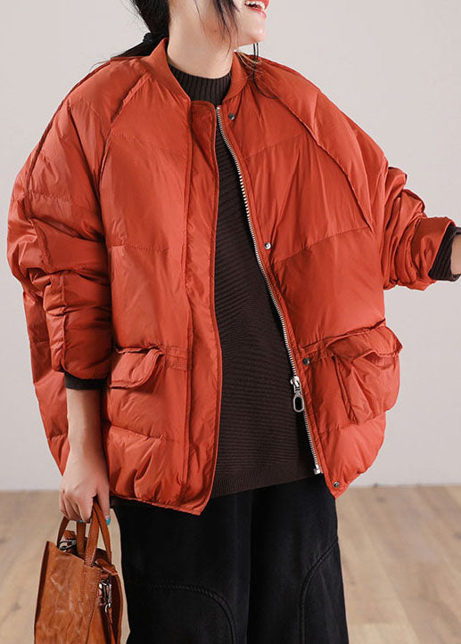 Lose Orange Zip Up Taschen Ente Unten Winter Mäntel Winter