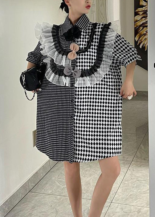 Lose Plaid Asymmetrische Rüschen Baumwolle Shirts Kleider Sommer