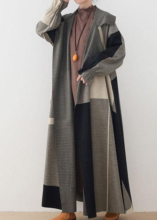 Loose Plaid Peter Pan Collar Pockets Coats Long - SooLinen