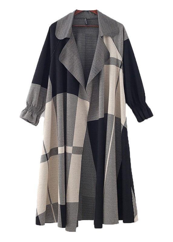 Loose Plaid Peter Pan Collar Pockets Coats Long - SooLinen