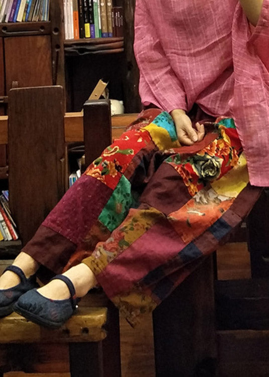 Pantalones anchos de lino con cintura elástica y estampado holgado para verano