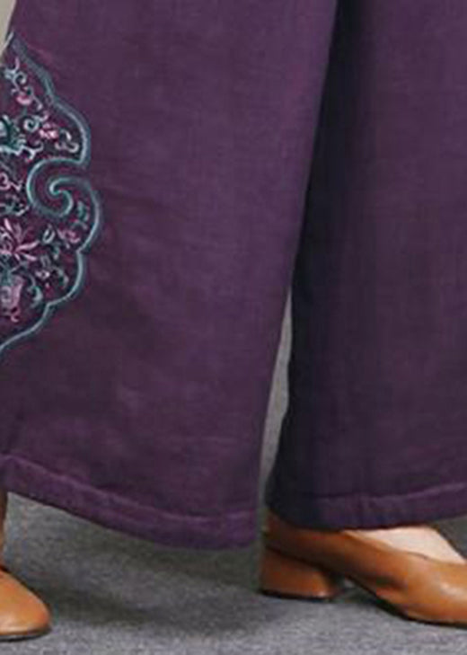 Lose lila Taschen bestickte dicke Herbsthose mit weitem Bein
