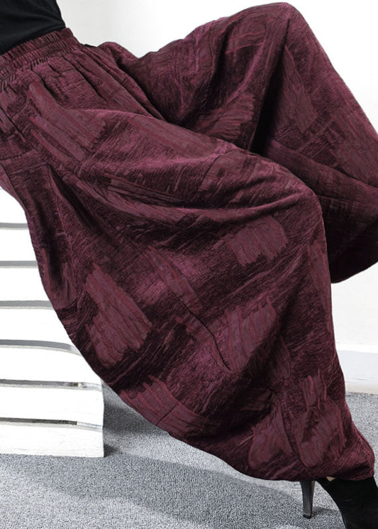 Lockere lila Jacquard-Winterhose mit Taschen