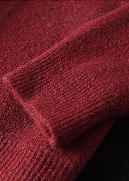 Lose Rote O-Neck Print Wollpullover Frühling