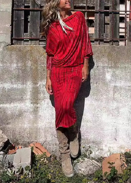 Lockere, rote Baumwollkleider mit hohem Bund und Fledermausärmeln