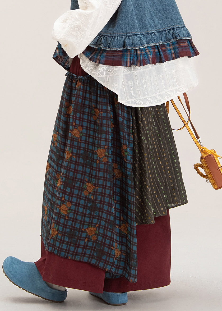 Pantalones anchos con parches estampados rojos sueltos de otoño