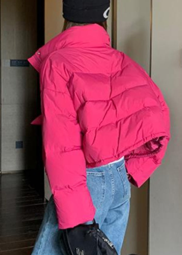 Abrigo acolchado de plumón de pato con bolsillos y cuello alto de rosas sueltas y cordón ajustable para invierno