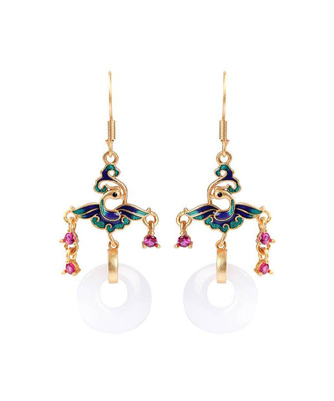 Lose weiße antike Gold Jade Emaille Ping Schnalle Tropfen Ohrringe