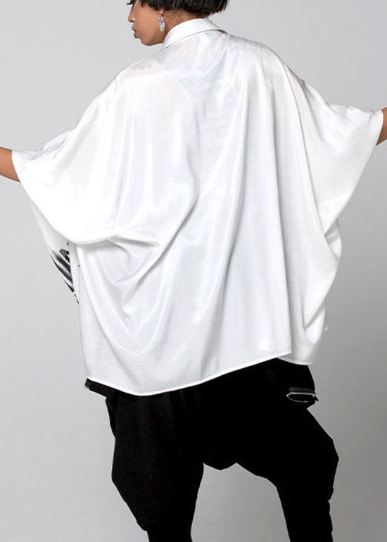 Lose Weiße Asymmetrische Grafik Peter Pan Kragen Blusen Frühling