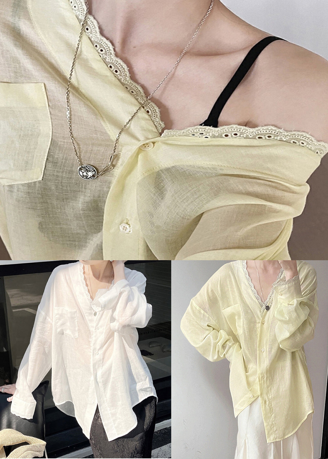 Loose White Button Low High Design Thin Silk Cotton Shirt Summer