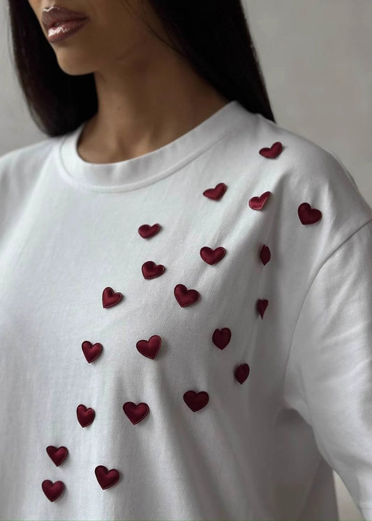 Loose White O Neck Love Cotton T Shirt Summer