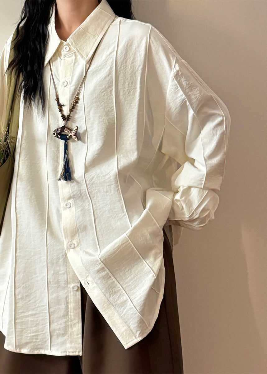 Loose White Peter Pan Collar Button Solid Cotton Shirts Spring