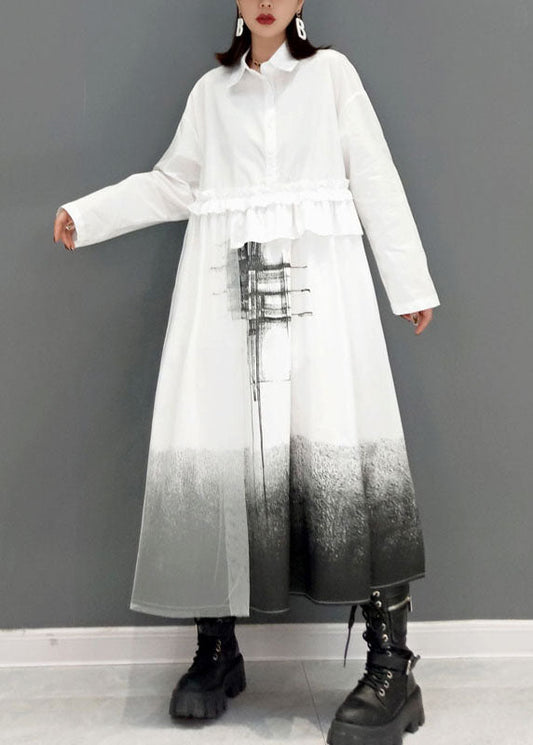 Lose weiße Peter Pan Kragen Druck Hemd Kleider Frühling