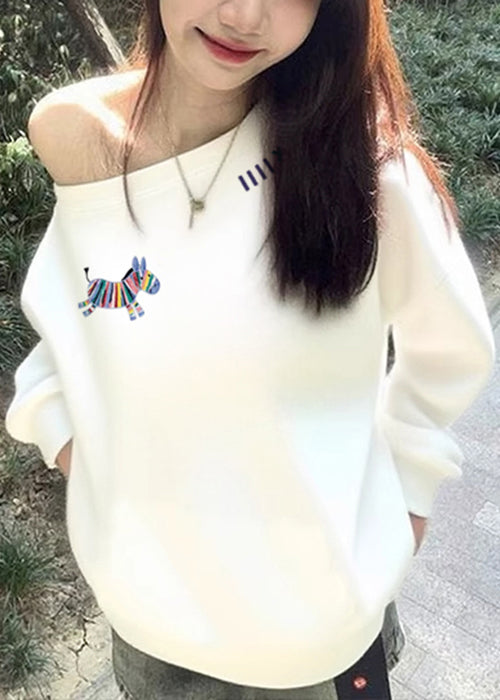 Loose White Print Solid Cotton T Shirts Top Spring