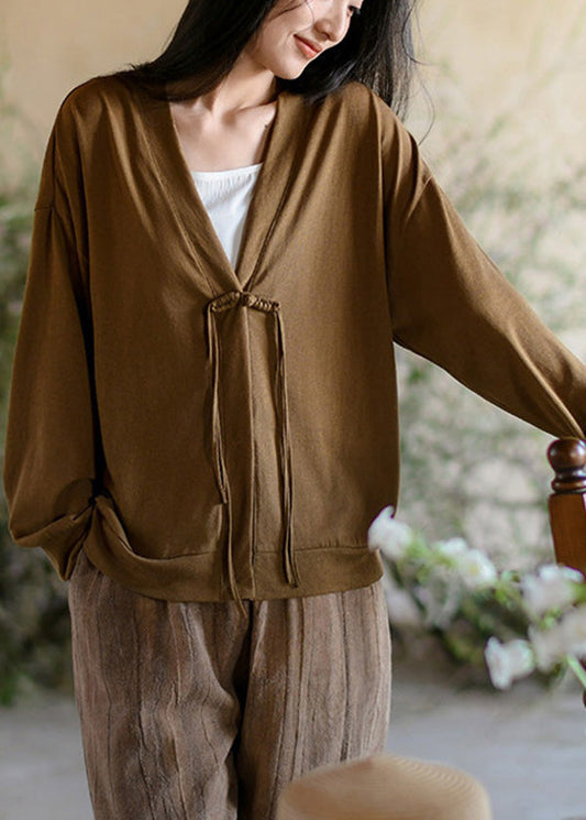 Lockerer weißer, dünner Baumwollmantel mit Quasten und langen Ärmeln