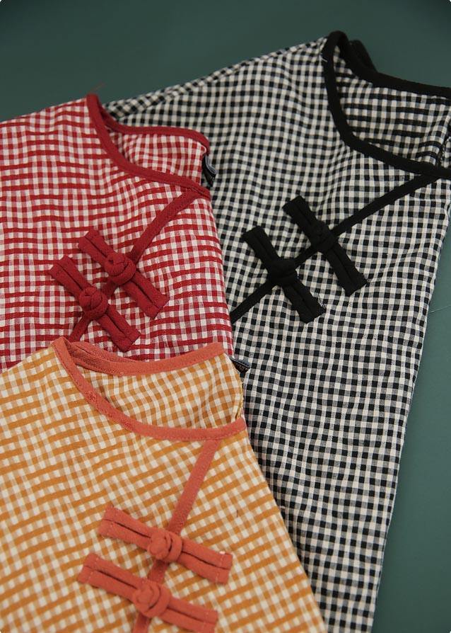 Loose Yellow Plaid Oriental Cotton Summer Tops - SooLinen